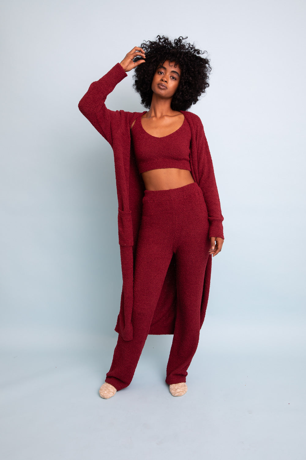 Boucle Longline Cardigan Ponchos One Size / Maroon