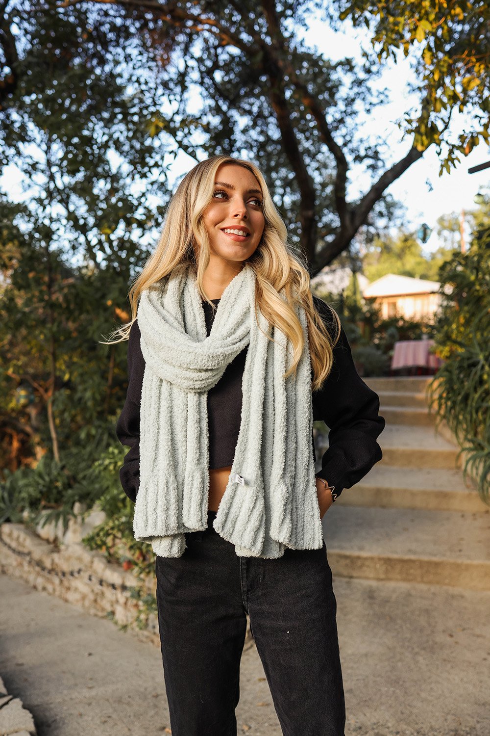 Boucle Vertical Knit Scarf Scarves