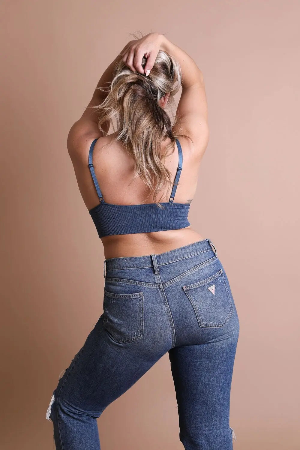 Breathable plus size waistband lace blue brami for curvy women.