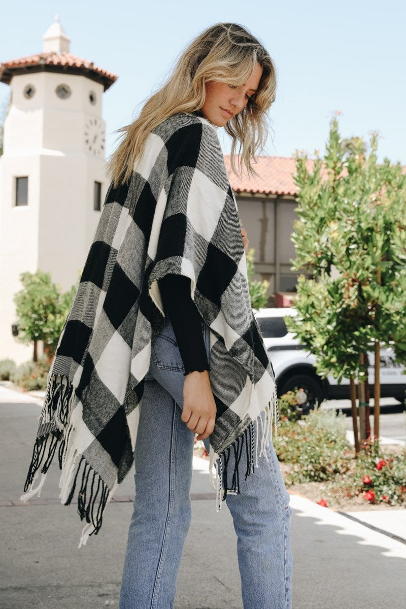 Buffalo Check Tassel Poncho Ponchos