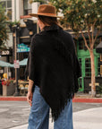 Button Neck Fringe Poncho Ponchos