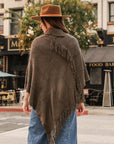 Button Neck Fringe Poncho Ponchos