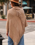 Button Neck Fringe Poncho Ponchos