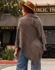 Button Neck Fringe Poncho Ponchos