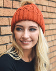 Cable Knit Beanie with Faux Fur Pom Beanies