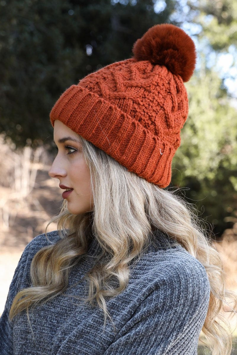 Cable Knit Pom Beanie Hats &amp; Hair