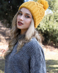 Cable Knit Pom Beanie Hats & Hair Mustard