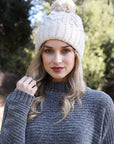 Cable Knit Pom Beanie Hats & Hair Off White