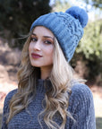 Cable Knit Pom Beanie Hats & Hair Prussian Blue