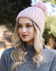 Cable Knit Pom Beanie Hats & Hair Puff Pink