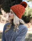 Cable Knit Pom Beanie Hats & Hair Rust