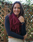 Chenille Tassel Infinity Scarf Scarves Burgundy