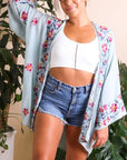 Chic flower garland sage kimono with elegant design.