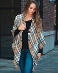 Classic Flannel Toggle Poncho Ponchos Beige