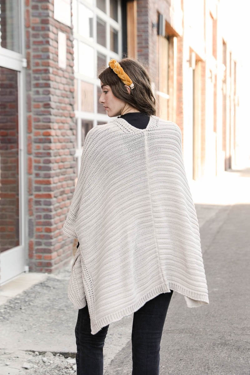 Classic Oatmeal Ridged Knit Ruana – Elegant and comfortable layering wrap for all occasions