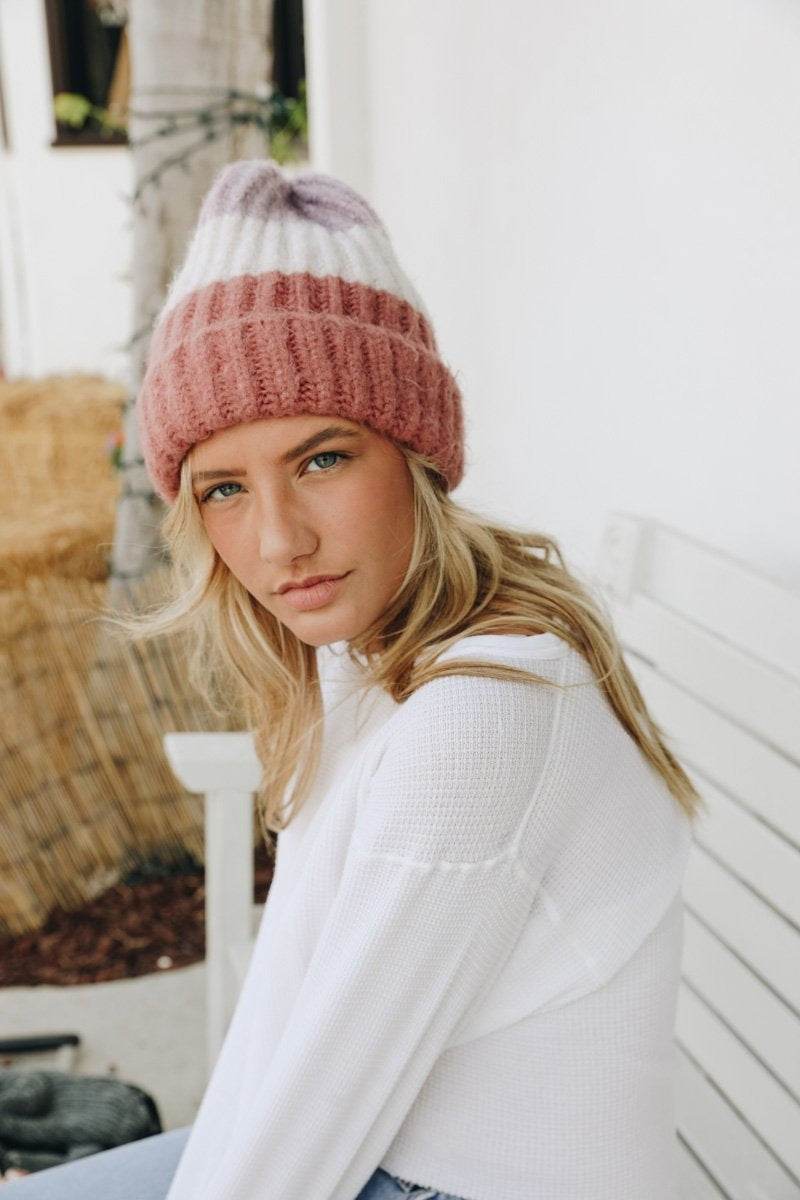 Color Block Knit Beanie Hats &amp; Hair