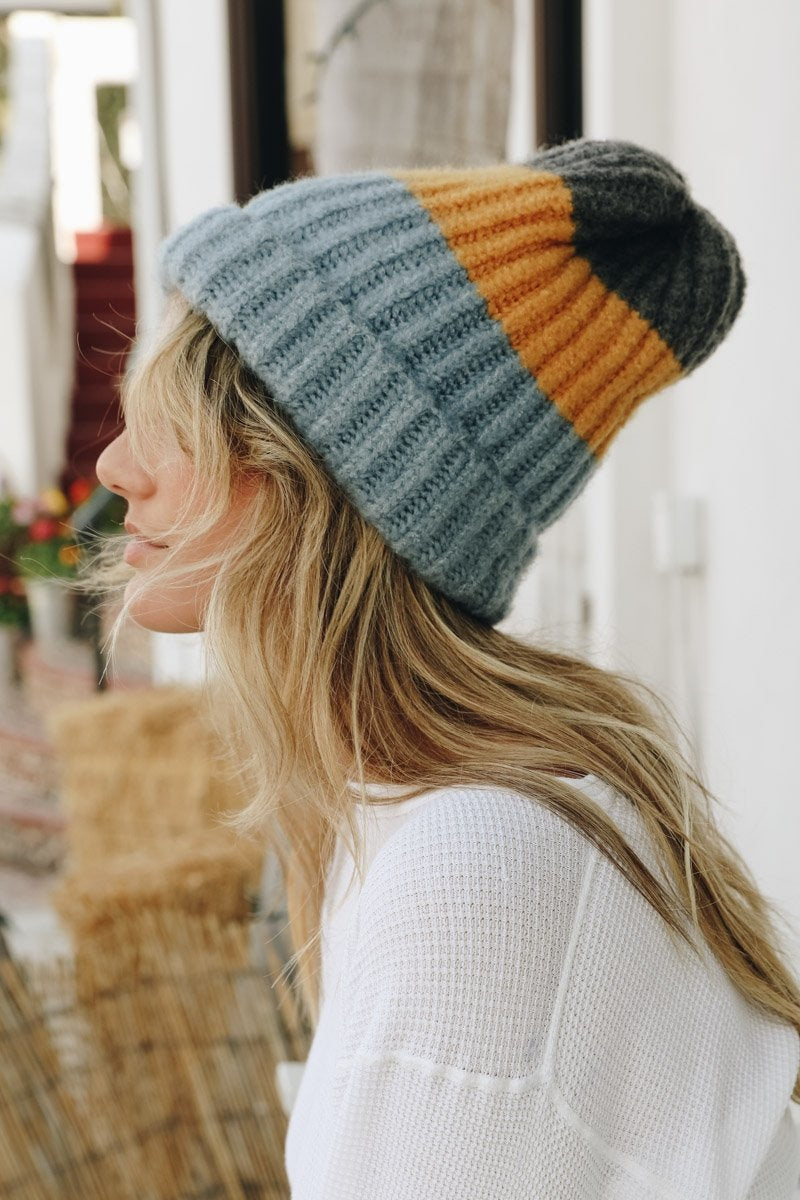 Color Block Knit Beanie Hats &amp; Hair