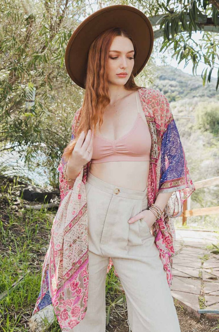 Copy of Bohemian Burnout Velvet Kimono Silver/Fuchsia