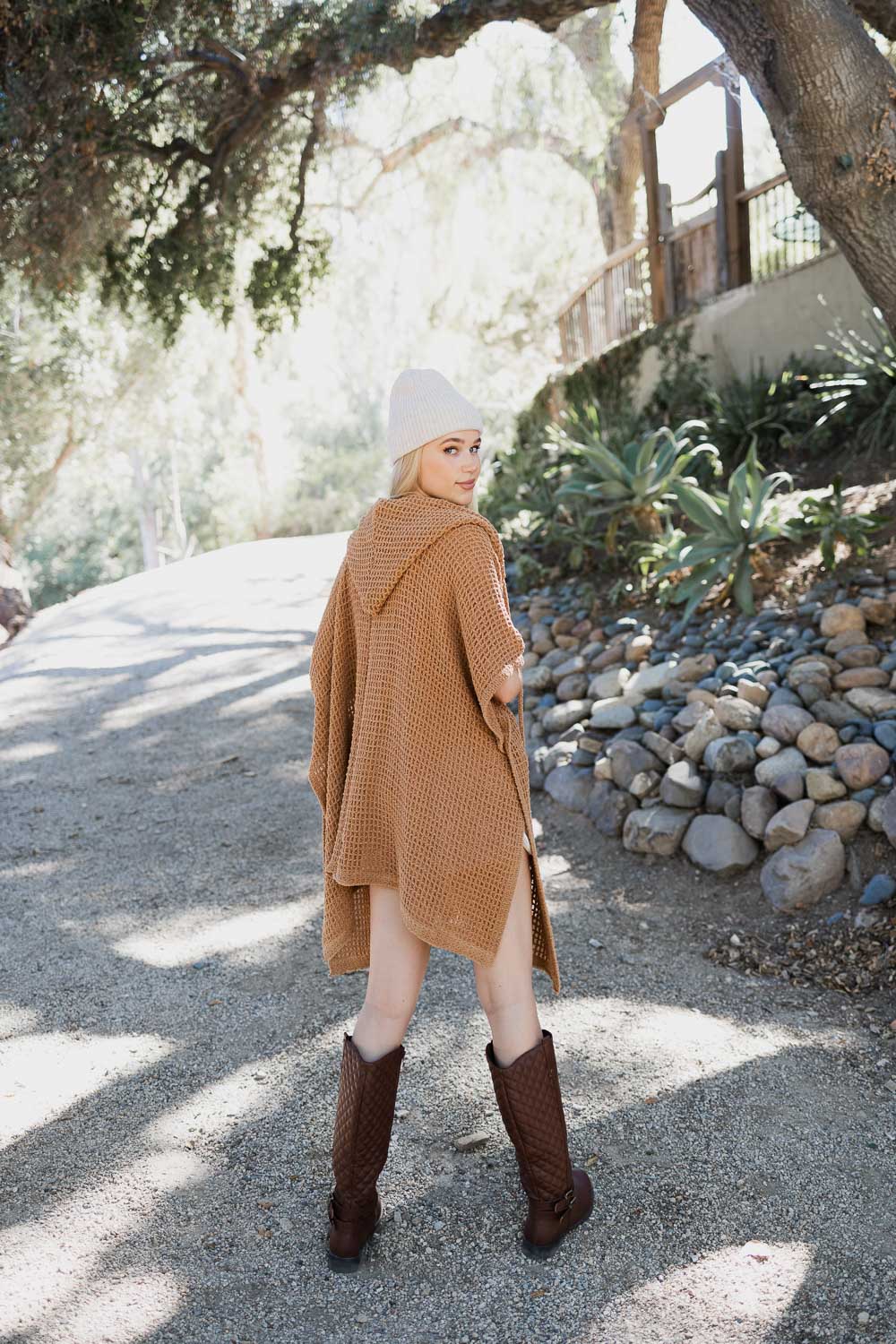 Cozy Soft Waffle Hooded Ruana Ponchos