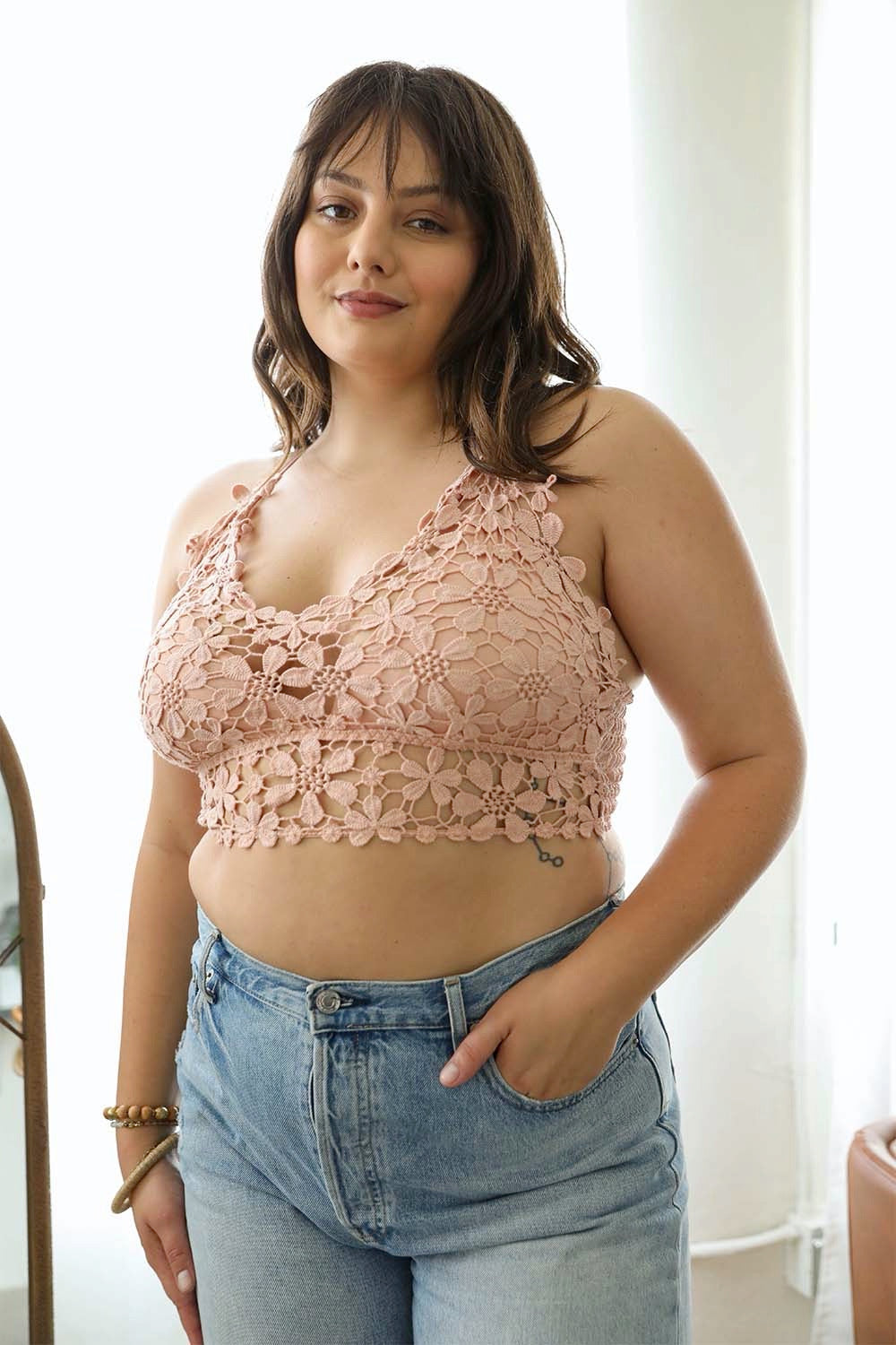 Crochet Daisy Longline Bralette XL / Rose