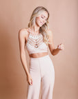 Crochet lace high neck blush bralette with soft stretchy fabric.