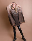 Cuddly Herringbone Hooded Poncho Ponchos