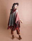 Cuddly Herringbone Hooded Poncho Ponchos