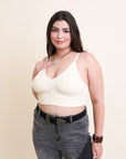 Curvy Seamless Padded Textured Brami Plus Size Ivory