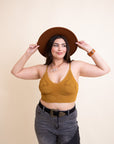 Curvy Seamless Padded Textured Brami Plus Size Mustard