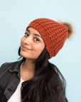 Cute Textured Pom Beanie Beanies Rust