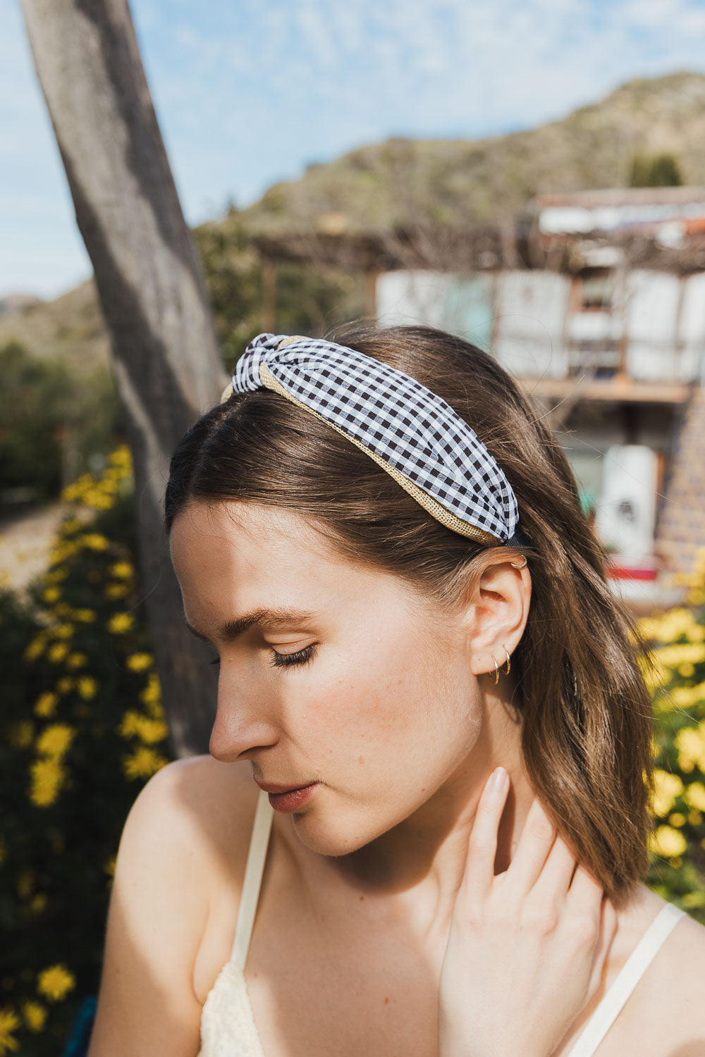 Cutesy Gingham Woven Knot Headband Hats & Hair Black