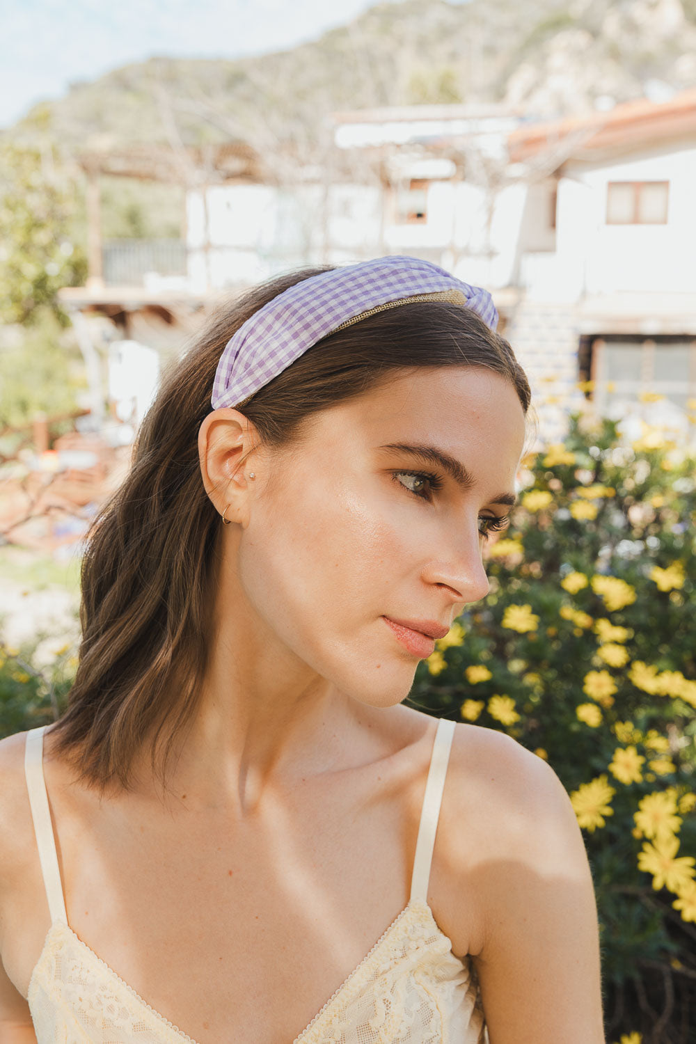 Cutesy Gingham Woven Knot Headband Hats & Hair Lavender