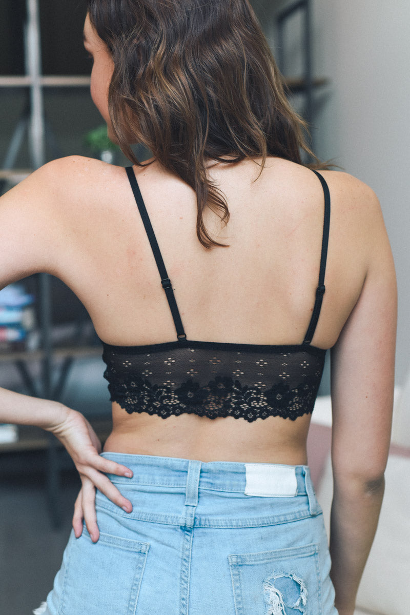 Floral Lace Strappy Bralette Black Coachella