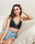 Floral Lace Strappy Bralette Black Coachella