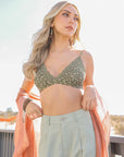 Ditsy Floral Mesh Lace Trim Bralette XS/S / Olive