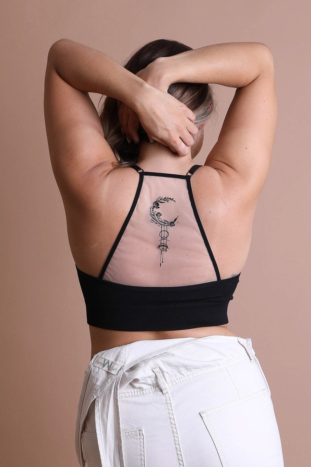 Tattoo Mesh Racerback Bralette, Crop Top, Color Black. - touchofsouth