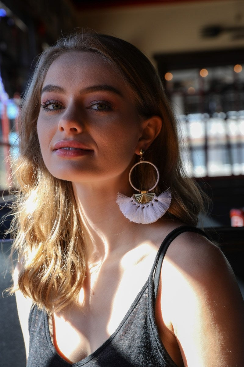 Drop Tassel Fan Earrings Jewelry White