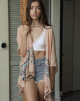 Embroidered Geometric Kimono Peach