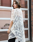 Embroidered Mesh Leaf Kimono