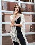 Embroidered Mesh Leaf Kimono Natural