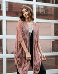 Embroidered Mesh Leaf Kimono Rose