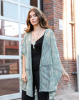 Embroidered Mesh Leaf Kimono Sage