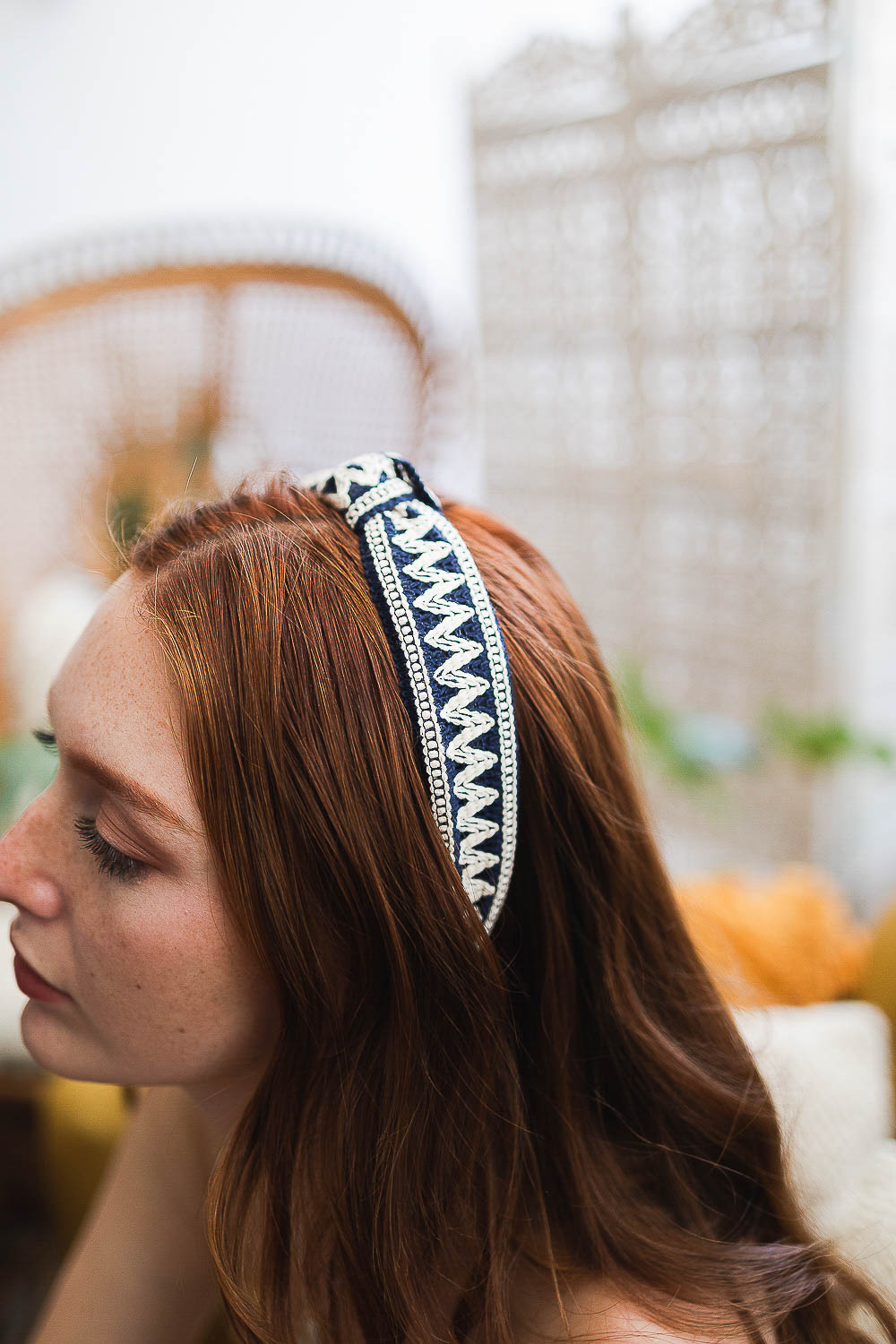 Embroidered Stitch Boho Knot Headband Hats &amp; Hair Blue