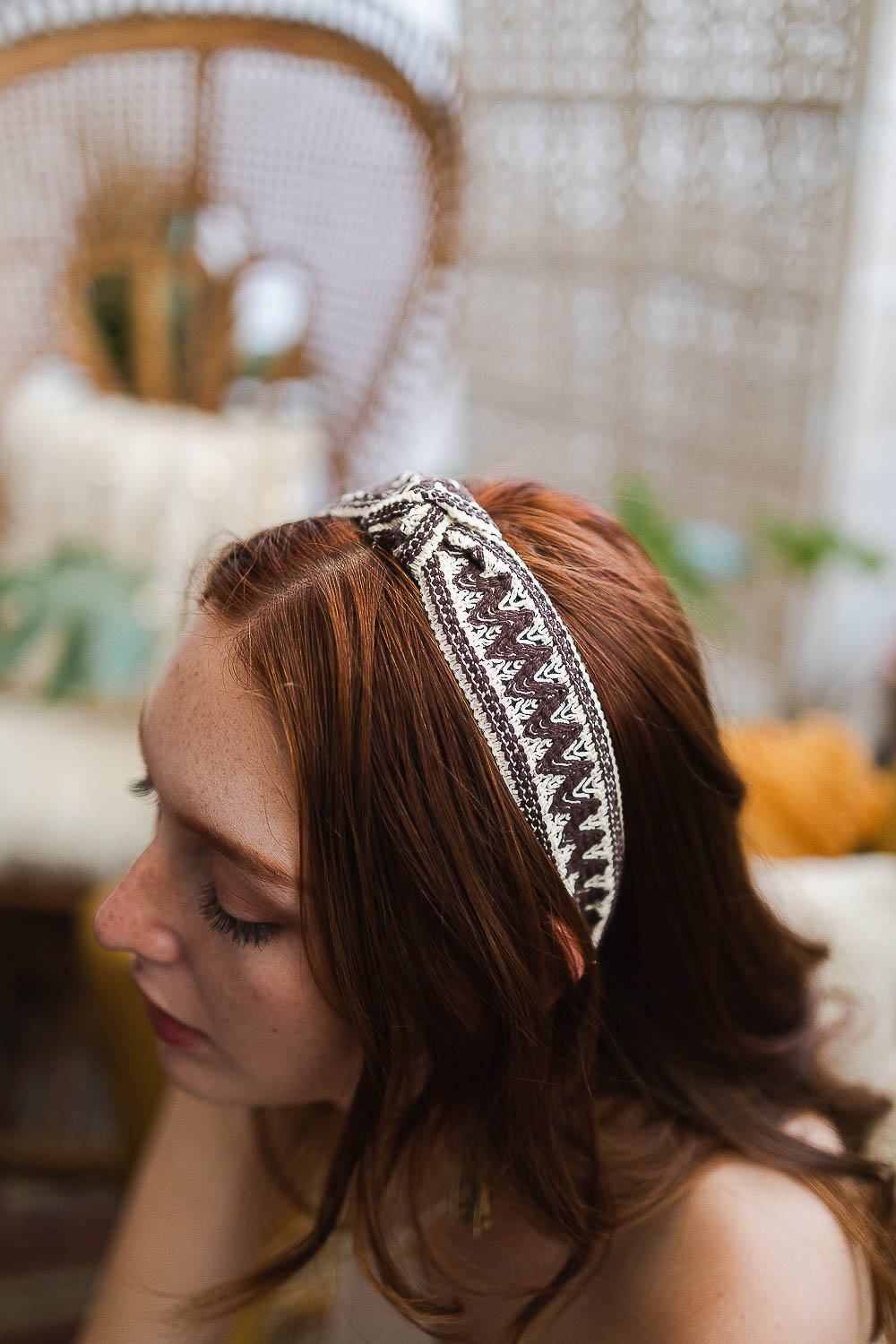 Embroidered Stitch Boho Knot Headband Hats &amp; Hair Brown