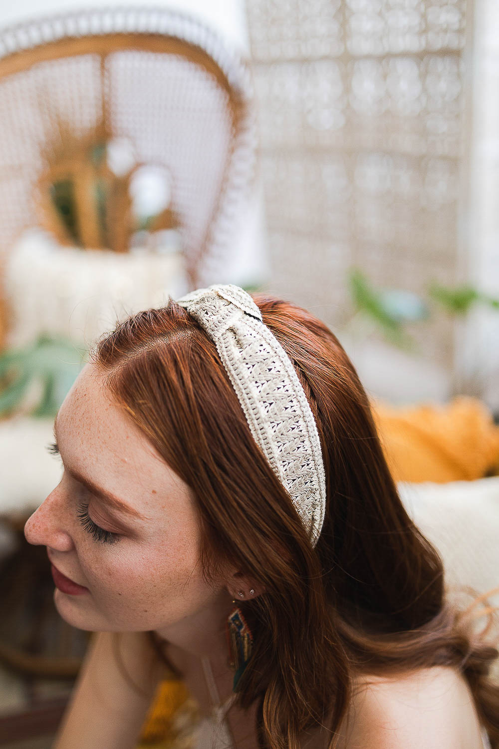 Embroidered Stitch Boho Knot Headband Hats &amp; Hair Gray