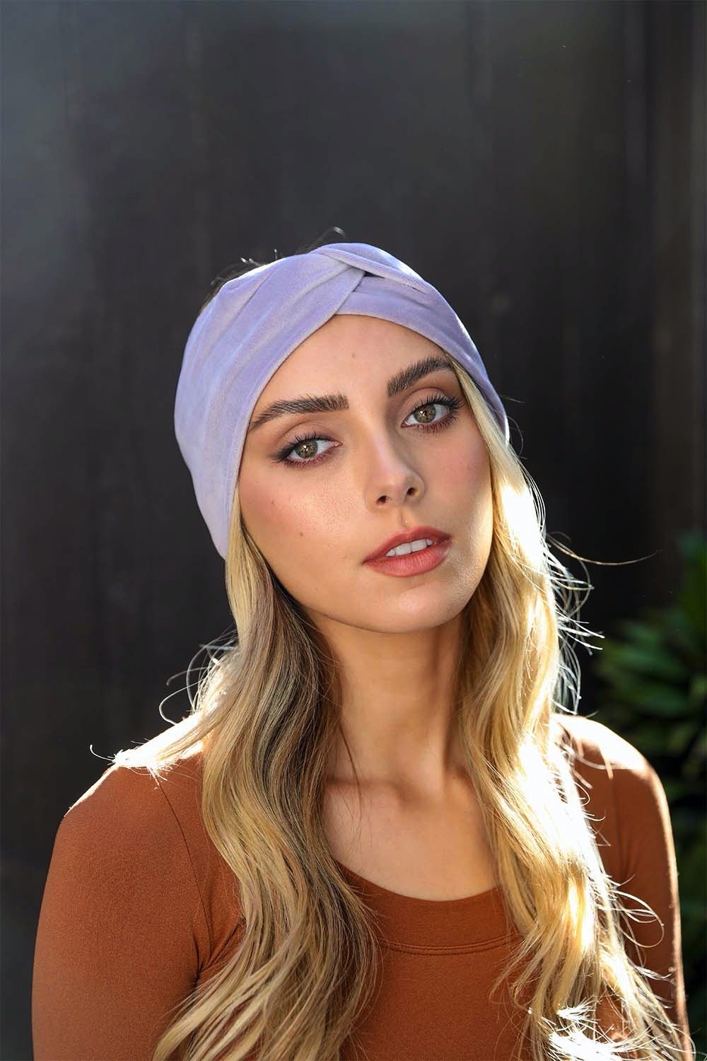 Fashionable lavender soft fabric twist knot headbands for women.