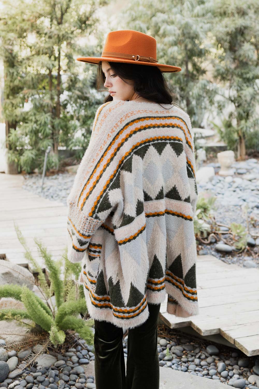 Faux Hair Aztec Pocket Ruana Ponchos