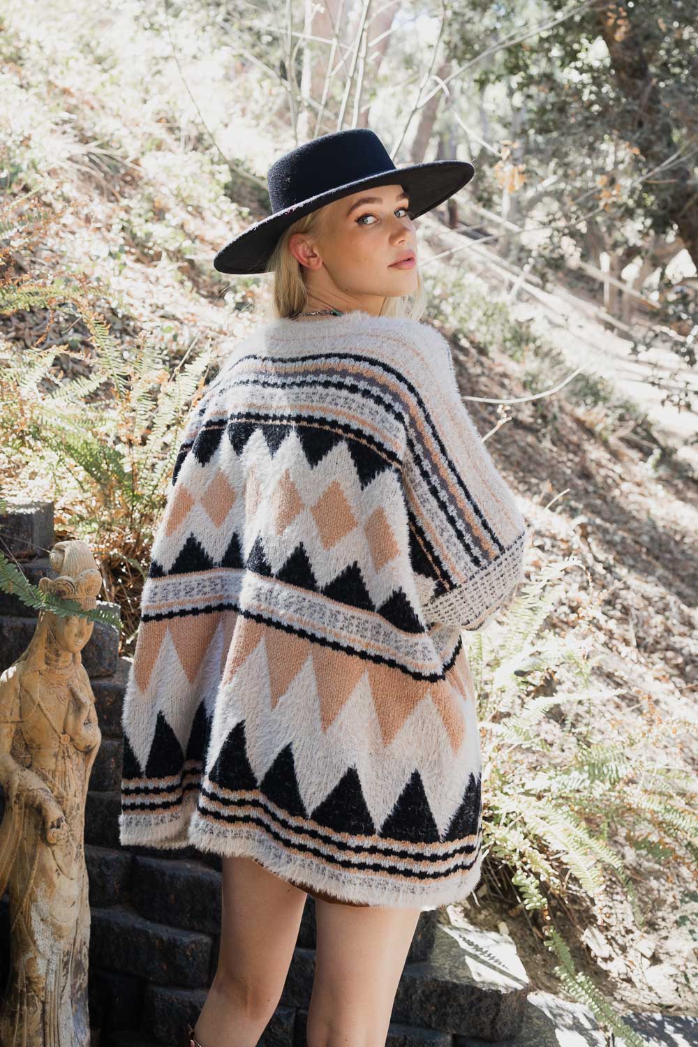 Faux Hair Aztec Pocket Ruana Ponchos