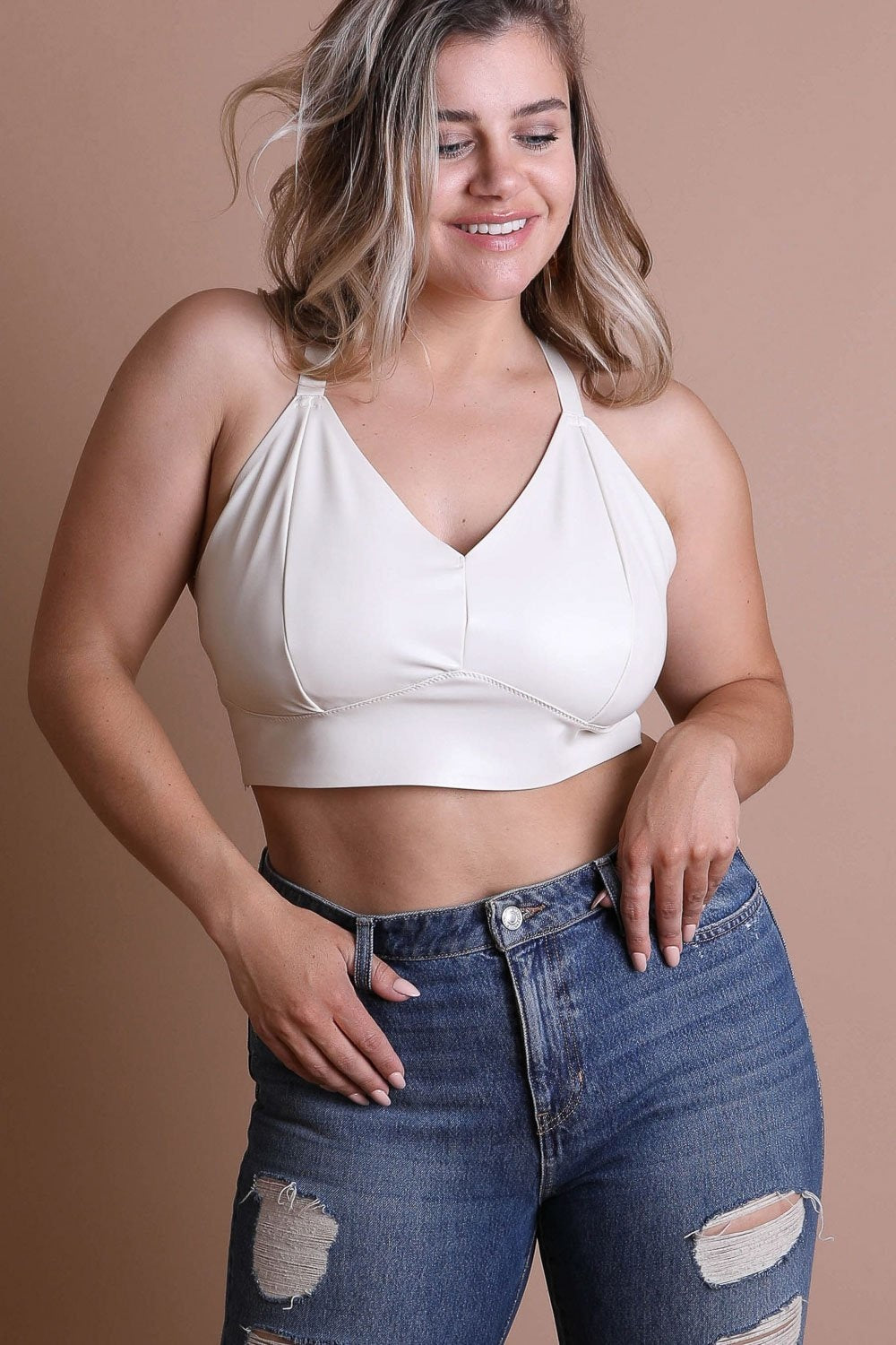 Leto Collection - Faux Leather Longline Bralette $40 – Thank you