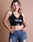 Faux Leather Longline Bralette XL / Black